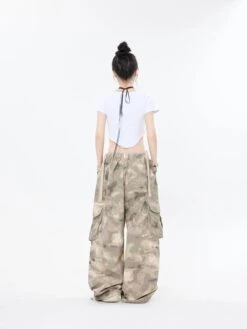 Faded Camo Baggy Cargo Pants With Drawstring -Modern Wear Shop 1dccf40835b38690317a1ebb2d938239