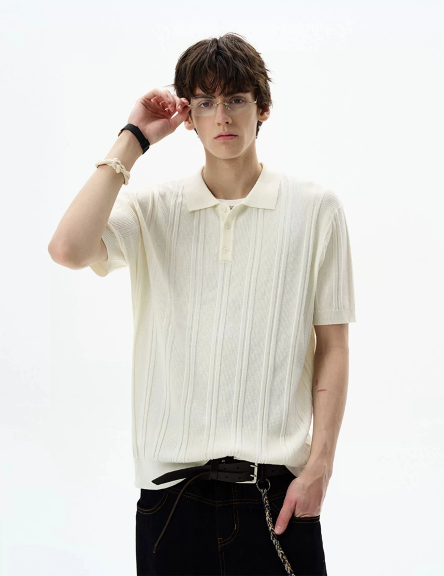 Ribbed Knit Short Sleeve Polo Shirt 2 Ribbed Knit Short Sleeve Polo Shirt - Image 2