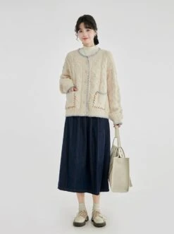 Cable Knit Contrast Trim Oversized Cardigan -Modern Wear Shop 1e400be3658ad3a3bb61c7716010290b