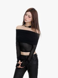 Off-Shoulder Layered Sheer Sleeve Crop Top 13 Off-Shoulder Layered Sheer Sleeve Crop Top -Modern Wear Shop 1e4a6789d5b6e808f74b921d6eb3533f