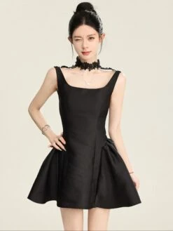 Sleeveless Square Neck Flared Mini Dress