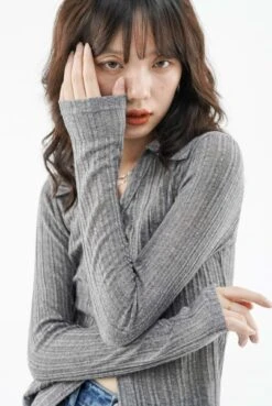 Ribbed Button Long Sleeve Top -Modern Wear Shop 1f0eaa440931c6635d64761cf64a17be