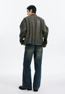 Faux Leather Mid-Crop Racer Jacket With Zipped Pockets -Modern Wear Shop 1f1c8a0f43b636a019cf81c89a602b38