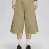Elastic Waist Wide Leg Pleated Longline Bermuda Shorts