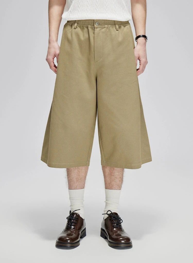 Elastic Waist Wide Leg Pleated Longline Bermuda Shorts 1 Elastic Waist Wide Leg Pleated Longline Bermuda Shorts