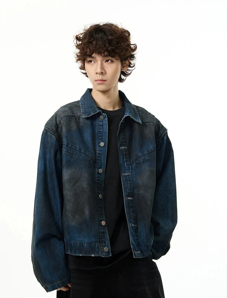 Wide-Fit Ombre-Effect Denim Jacket 3 Wide-Fit Ombre-Effect Denim Jacket - Image 3