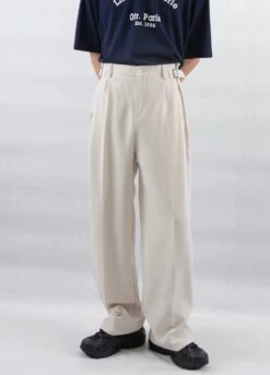 Wide Leg Pleated Trousers With Buckle Detail