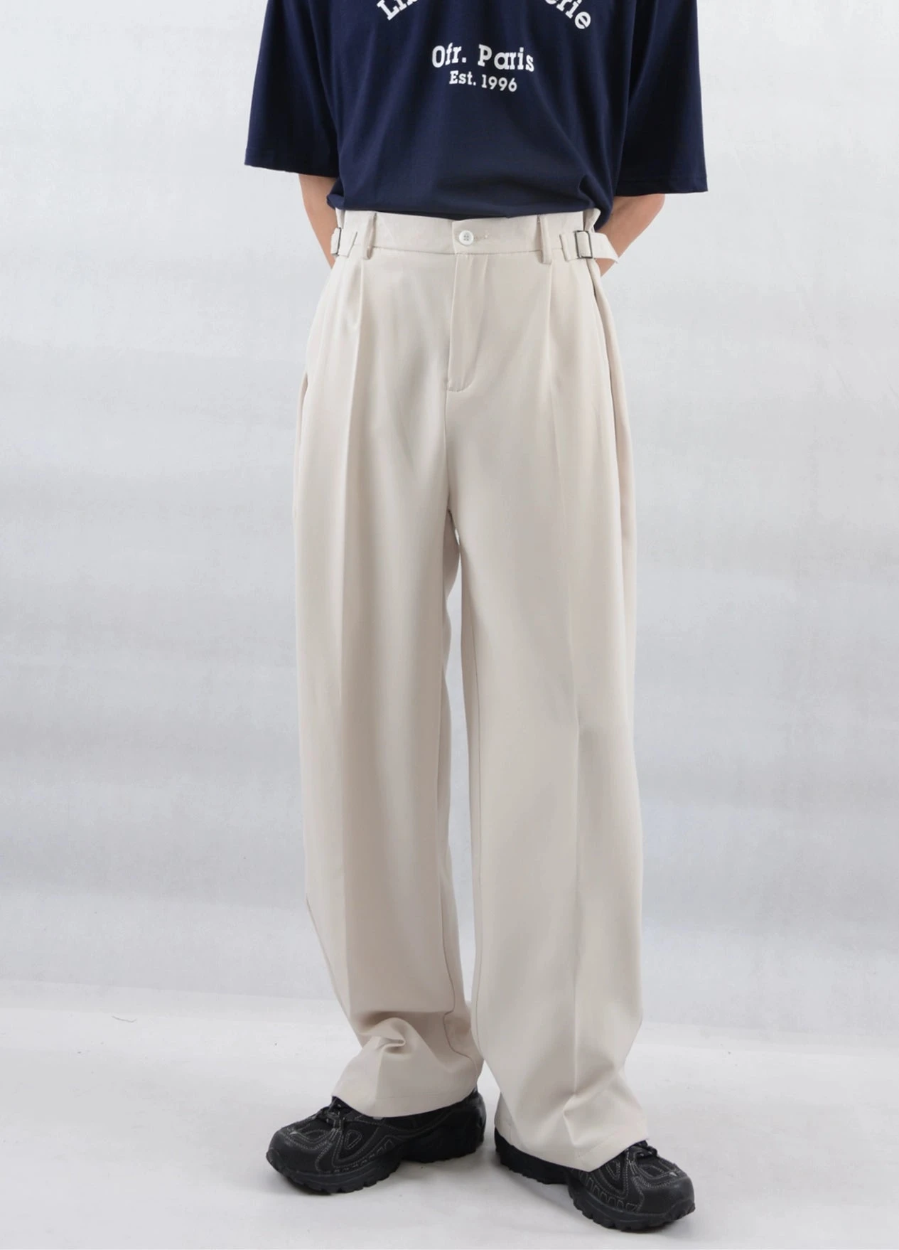 Wide Leg Pleated Trousers With Buckle Detail 1 Wide Leg Pleated Trousers With Buckle Detail