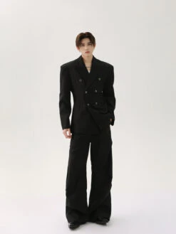 Structured Double-Breasted Blazer With Shoulder Pads And Wide Lapel -Modern Wear Shop 1f778d4dcfdc82221498e3969474d19e