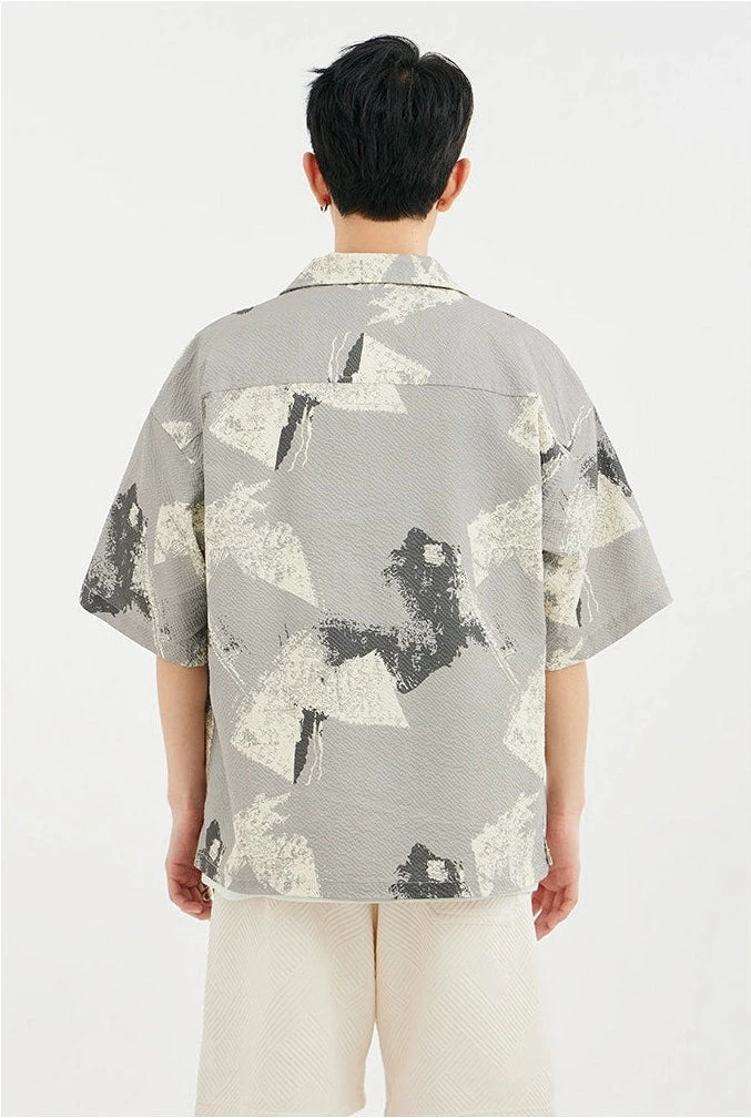 Abstract Print Short Sleeve Button Shirt 4 Abstract Print Short Sleeve Button Shirt - Image 4
