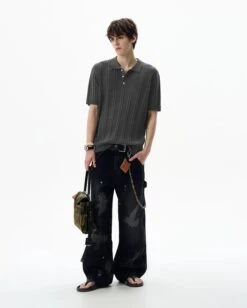 Ribbed Knit Short Sleeve Polo Shirt 19 Ribbed Knit Short Sleeve Polo Shirt -Modern Wear Shop 1fd3387de2d30550776b4b3a15779c7b