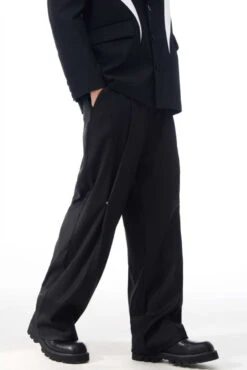 Pleated Straight Fit Pants With Knee Buttons -Modern Wear Shop 1fd6ebacdbde0790861d2d90d0b6efe8