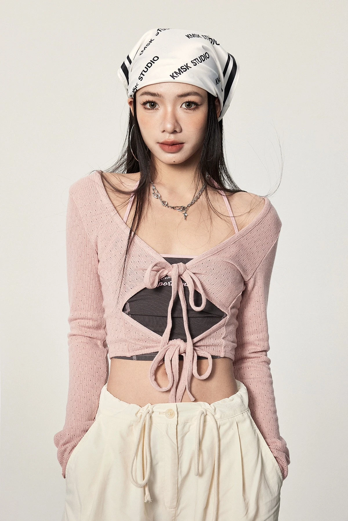 Long Sleeve Crop Top With Lace-Up Detail 2 Long Sleeve Crop Top With Lace-Up Detail - Image 2