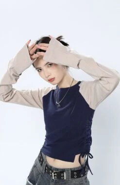 Ruched Side Baseball Long Sleeve T-Shirt -Modern Wear Shop 2040f932e3484ad2f3080cd09d1c96c4