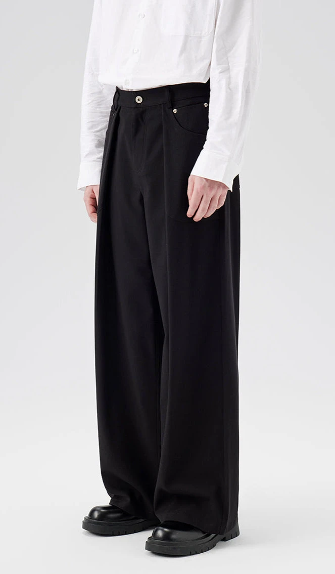 Wide Leg Pleated Trousers With Button Details 9 Wide Leg Pleated Trousers With Button Details - Image 9