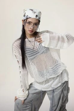Sheer Knit Pullover With Distressed Detail -Modern Wear Shop 208546f0e7a8f95a23bf84c331cd2491