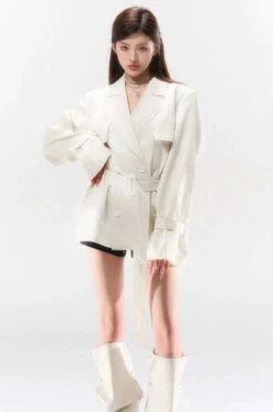 Double-Breasted Belted Trench Mini-Dress Jacket -Modern Wear Shop 20c2f70204cd862670c232063ea756f3