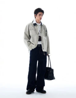 Faux Leather Collar Distressed Denim Worker Jacket -Modern Wear Shop 20f2f028e4c465c3ec06cfcfd21c4955