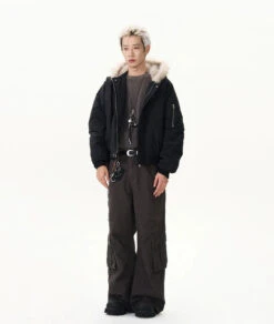 Pinstripe Bomber Jacket With Faux Fur Collar -Modern Wear Shop 210d12d1f14e7463ce68f8577045c314