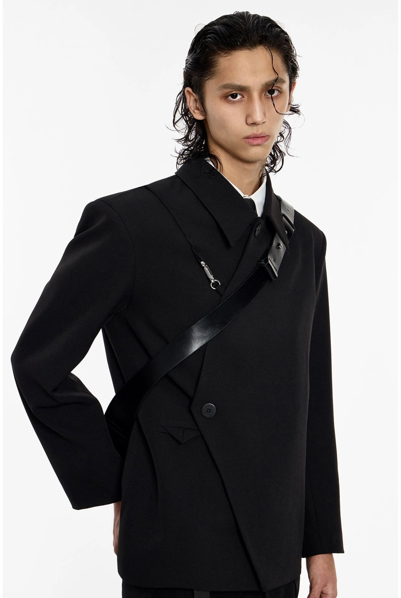 Asymmetric Button-Up And Metal Clasp Structured Blazer Jacket 6 Asymmetric Button-Up And Metal Clasp Structured Blazer Jacket - Image 6