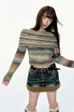 Striped Knit Off-Shoulder Multicolor Sweater -Modern Wear Shop 2128fe3885fcb0f9cbd50da01d59d65f