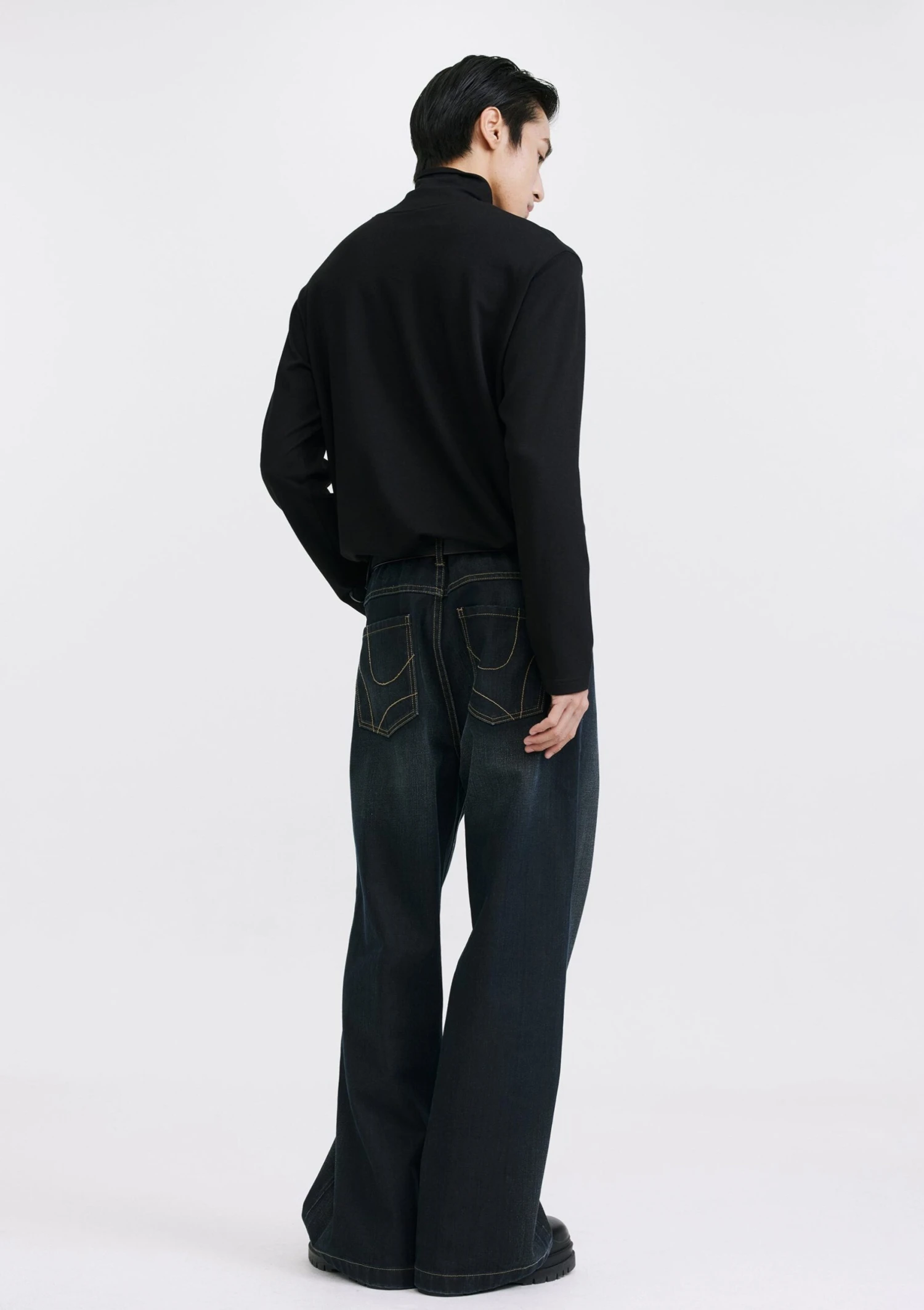 Wide Leg Dark Wash Wax Jeans With Contrast Stitching 9 Wide Leg Dark Wash Wax Jeans With Contrast Stitching - Image 9