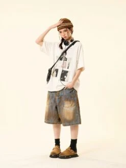 Sandblast Denim Bermuda Shorts With Oversized Pockets -Modern Wear Shop 21610d87106100e96cc7f86a06ea6094