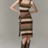 Flat Strap Faux Fur Stripe Knit Midi Dress