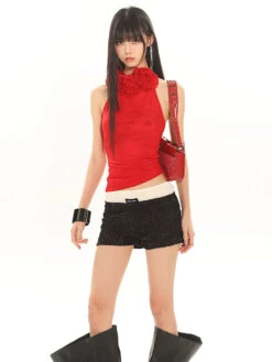 Sleeveless Rosette Mock Neck Tank Top -Modern Wear Shop 21f897f9f9f785ed0bb4241bd5e8ca83