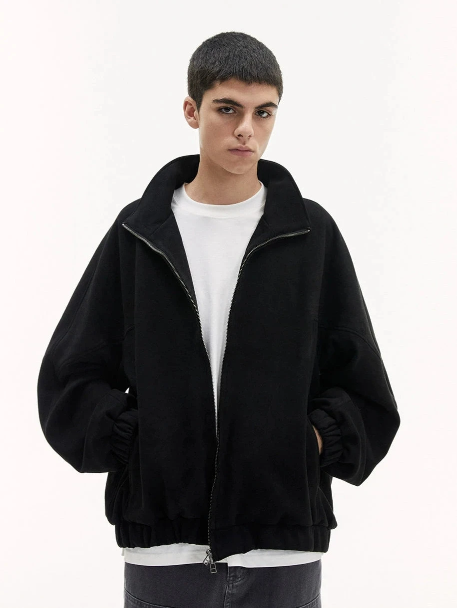 Stand Collar Zip-Up Sweatshirt Jacket With Elastic Hem 9 Stand Collar Zip-Up Sweatshirt Jacket With Elastic Hem - Image 9