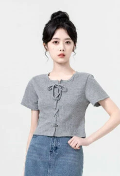 Square Neck Drawstring Crop Top