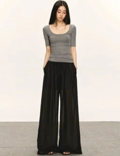Sheer Lightweight Wide Leg Elastic Waist Pants -Modern Wear Shop 228a336b3a6db1442e0b0397a3290999