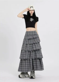 Layered Plaid Maxi Skirt With Ruffle Detail 14 Layered Plaid Maxi Skirt With Ruffle Detail -Modern Wear Shop 22b5d2b903db242da96267afd177bb03