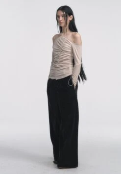 Asymmetric Ruched Off-Shoulder Long Thumbhole Sleeve Top -Modern Wear Shop 2314e33d54cb46a5ef0f04ea1efb8d7f