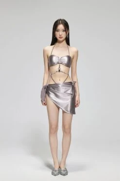 Metallic Bandeau Bikini With Jewel Accents And Sarong Set -Modern Wear Shop 2321bc694d55eb20e2b4acd51259069e
