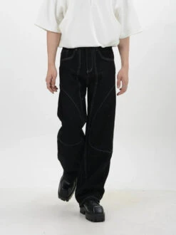 Contrast Stitch Wide-Leg Denim Jeans -Modern Wear Shop 23254ab861b0f940985a7d3d76355ac7