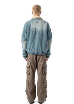 Shearling Lined Faded Denim Jacket With Stud Details -Modern Wear Shop 233b39c031549fd8ad261131979bc466