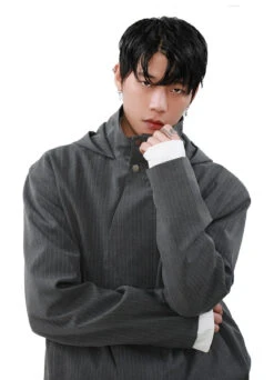 Pinstripe Hooded Zip Jacket With Snap Button Closure -Modern Wear Shop 236e6276c7e19478de7f6d3770814671