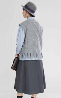 Argyle Cable Knit Tassel Hem Sweater Vest -Modern Wear Shop 237843487a4c04380f06f9e8f50f84fe