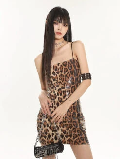 Leopard Sequin Spaghetti Strap Mini Dress -Modern Wear Shop 237bddf93f27dcf84ec6065975c5f133