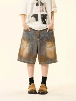 Sandblast Denim Bermuda Shorts With Oversized Pockets -Modern Wear Shop 23972632e803140a3c06eca0a98d850a