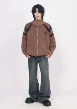 Ribbed High Collar Chevron-Pattern Zip-Up Jacket -Modern Wear Shop 23ae7e951db1e0a87d8b624e8f197d1b