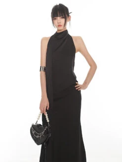 Backless Halter Neck Top And Flare Maxi Skirt Two-Piece Set -Modern Wear Shop 243b2d915f4757f24e55d6c90fc1d2a3
