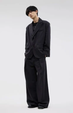 Pinstripe Texture Pleated Wide Leg Trousers -Modern Wear Shop 247d681875523c32f67b953592d16258