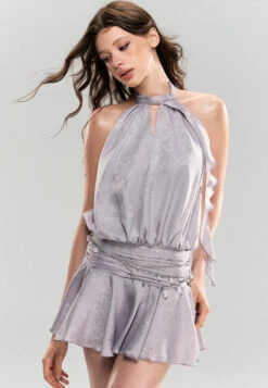 Shimmer Halter Neck Flared Ruffle Mini Dress -Modern Wear Shop 247dc3f7e1db304ff4a104dbd6f673ab