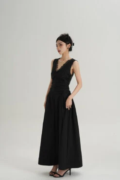 Sleeveless V-Neck Maxi Dress With Lace Back And Ruched Waist -Modern Wear Shop 2509c5eced8a823dae2ccc578c632133