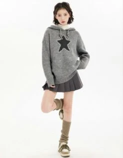 Oversized Star Patchwork Knit Hoodie Sweater -Modern Wear Shop 2527166809973150ffcb0b65cd61ac8c