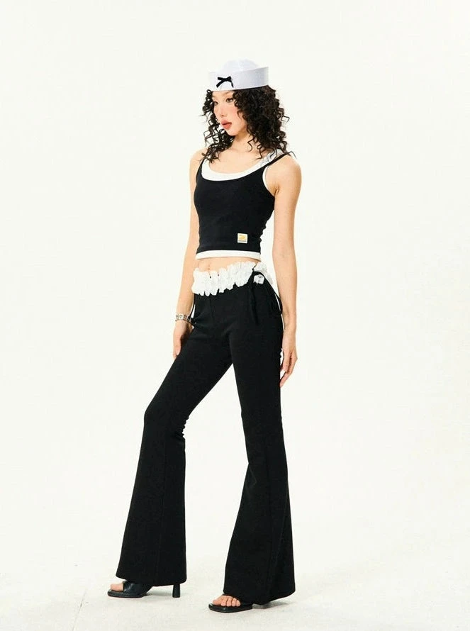 Ruffle Trim Flared Elastic Waist Pants 9 Ruffle Trim Flared Elastic Waist Pants - Image 9