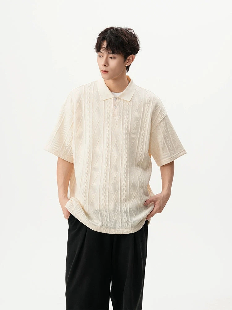 Textured Knit Short Sleeve Polo Shirt 3 Textured Knit Short Sleeve Polo Shirt - Image 3