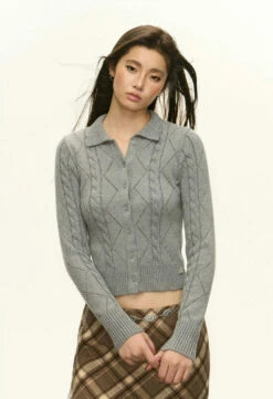 Ribbed Trim Cable Knit Skinny Cardigan 34 Ribbed Trim Cable Knit Skinny Cardigan -Modern Wear Shop 25d958f3f98cc6420ab68ca6069ade62